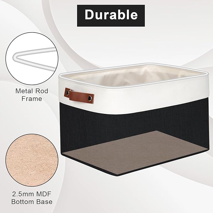 Storage Bins Large Fabric Storage Baskets for Shelves 3 Pack, Decorative Linen Closet Baskets with Handles for Organizing, Shelf, Clothes, Home, Office, 15x11x9.5Inches (Black&White)
