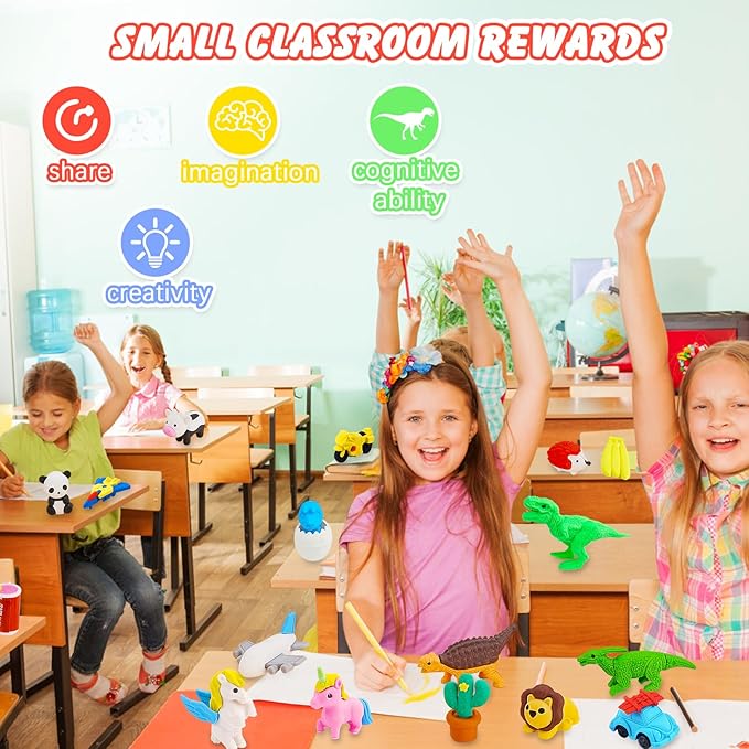 150Pcs Animal Erasers Bulk Cute Food Erasers Desk Pets Kids Puzzle Eraser Take Apart Cool 3D Eraser Mini Fun Party Favors for School Supplies Classroom Rewards Easter Egg Fillers Gifts