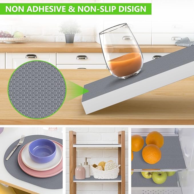 Shelf Liners for Kitchen Cabinets Non Adhesive Drawer Liner for Bathroom Waterproof Refrigerator Liners for Shelves Fridge Plastic Mats Cabinet Cupboard Liner Gray 2 Rolls 11.8 x 236.2 Inches