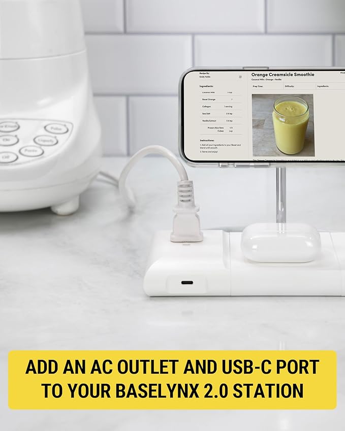 Scosche BL2PEACWT-AP BaseLynx™ 2.0 End Cap Modular System, 67W USB-C Charger Port & AC Outlet Extension Compatible with Apple iPhone, iPad, MacBook & More, Charging Station for Multiple Devices, White