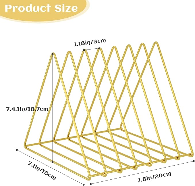 Urban Deco Triangle Desk Organizers Metal Wire Magazine Holder 7 Sections Decorative File Folder Organizer Vinyl Record Storage Office For Desk - Gold Magazine File Holder - Pack of 2