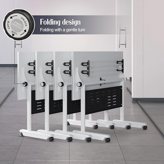 6Pack Conference Room Table, Folding Conference Table for Office Classroom, Mobile Training Tables with Casters Silent Wheels, Large Rectangular Convertible Modular Seminar Tables (L63in)