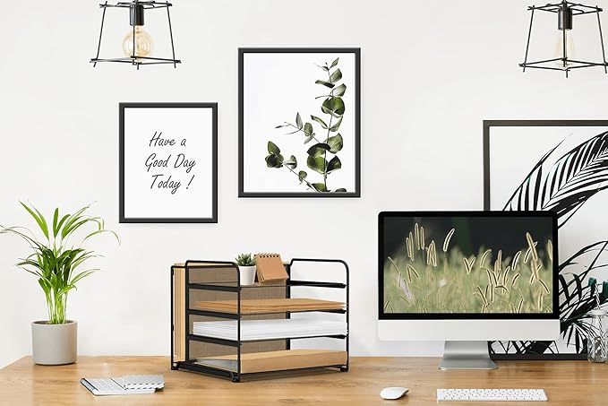 CAXXA 4 Tier Mesh Document Trays with Vertical Upright Section for Hanging File Holders, Mesh Office Supplies Desk Organizer, Black