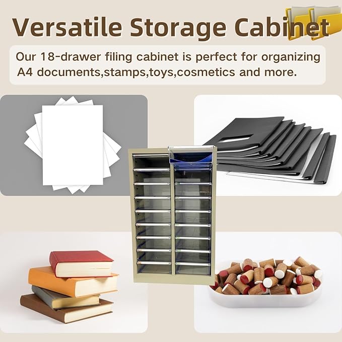 File Cabinet 18 Medium Transparent Drawers Vertical Home Office Storage Paper Organizer Document Cabinet