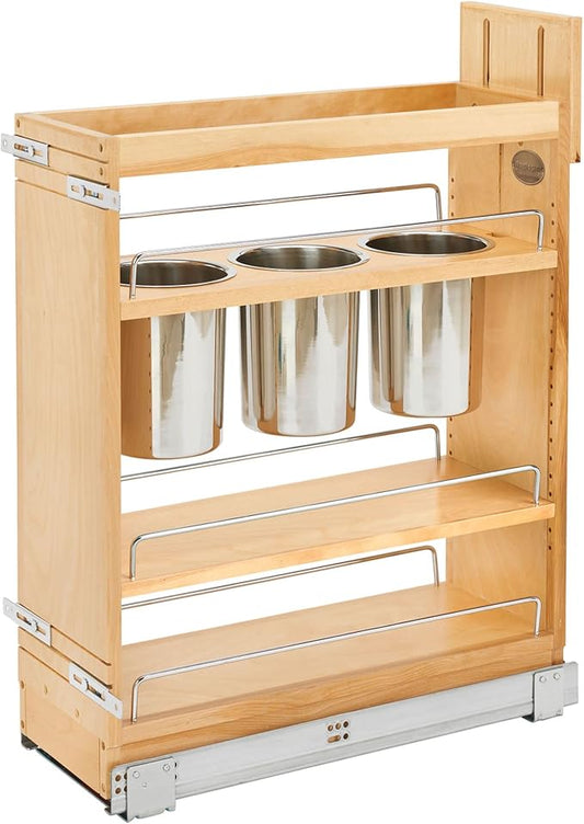Rev-A-Shelf 8" Pull Out Storage Organizer for Base Kitchen Cabinets w/ Soft-Close, Sliding Shelves for Utilities, Utensils or Spices, 448UT-BCSC-8C