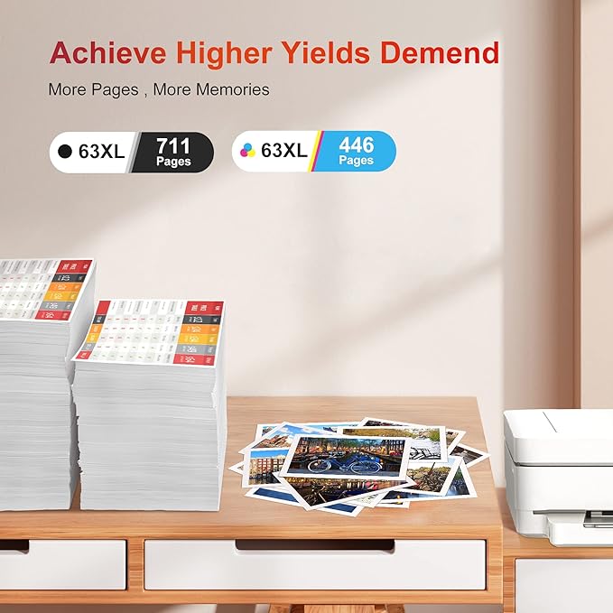 63XL Ink Cartridges Black and Color Replacement for HP 63XL Ink Cartridge Combo Pack Work with OfficeJet 3830 4650 5255 Envy 4520 4512 Deskjet 1112 3630 3634 3639 Printer (2 Black, 1 Tri-Color)