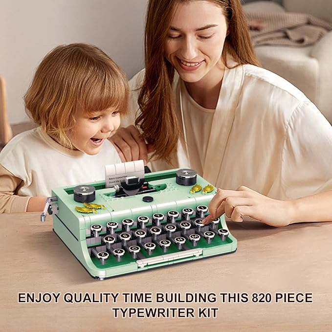 XIU Ideas Retro Typewriter Building Blocks Set,Typewriter mini Building Blocks Set for Adult,STEM Vintage Building Blocks Kit for Kid 6+(820pcs),Collectible Typewriter Display Model Green
