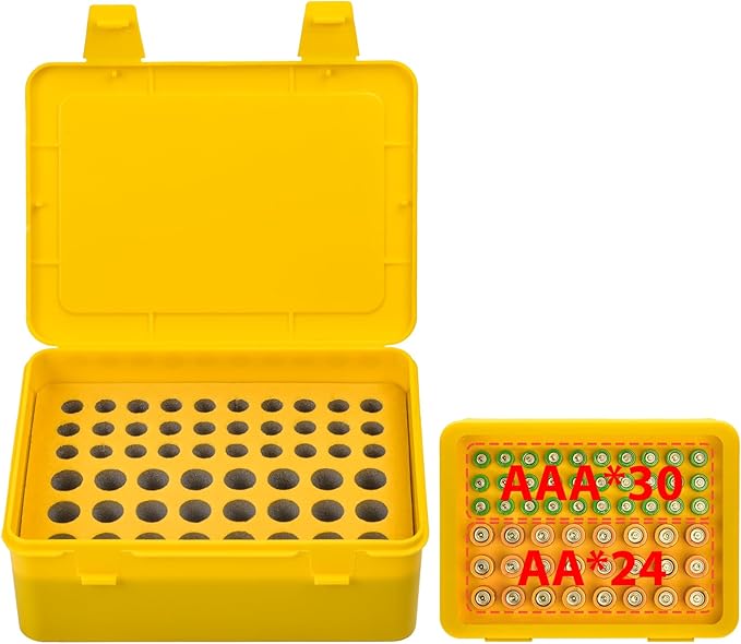 Battery Organizer Storage Box, Garage Case Holder for 24* AA, 30* AAA Batteries (Bag Not Include Batteries Pack) (yellow)