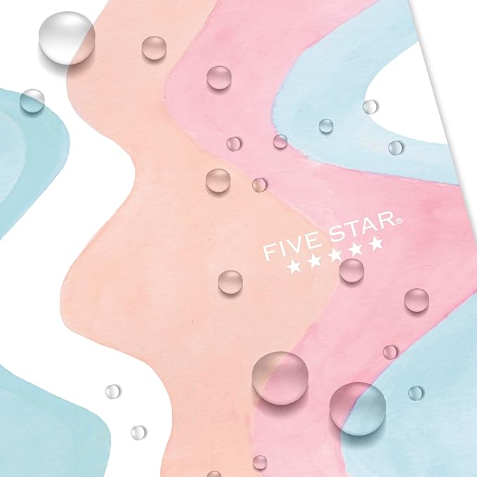 Five Star Spiral Notebook + Study App, 2 Pack, 1 Subject, Wide Ruled, 8" x 10-1/2", 80 Sheets, Fights Ink Bleed, Water Resistant Cover, Pastel Waves and Brush Strokes (930210F-ECM)