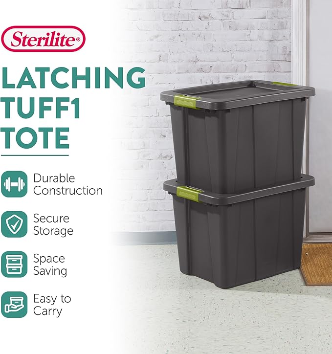 Sterilite 6-Pack Multipurpose Storage Bins with Latching Lids, Heavy Duty Tote Bins, 18 Gallon, Flat Gray – Stackable Plastic Storage Container Tubs