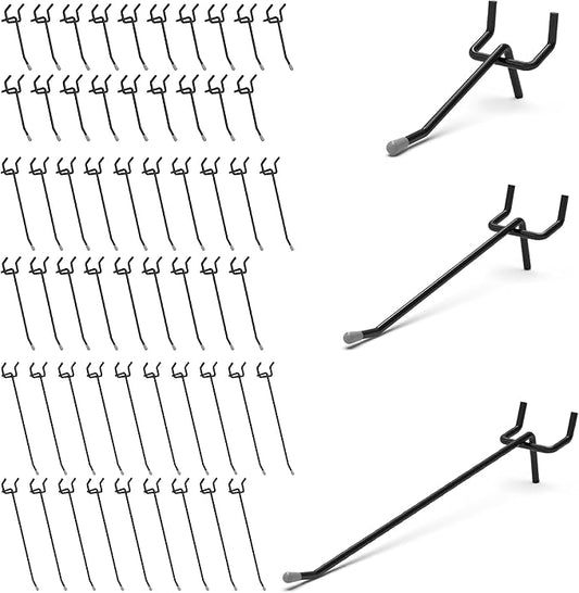 HUHOLE Pegboard Hooks 2 Inch, 4 Inch, 6 Inch, 60PC, Peg Board Hooks for Hanging, Fit 1/4" or 1/8" Pegboard, Ideal for Garage Tool Organization, Wall Storage (Black, 2+4+6 Inch)