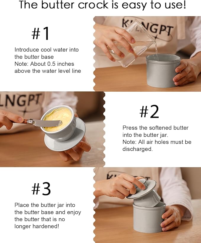 French Butter Dish, Butter Crock for Counter with Water Line, Ceramic Butter Keeper for Spreadable Butter - Chrismas Gift Home Kitchen Decor - Reactive Glaze Collection - Grey