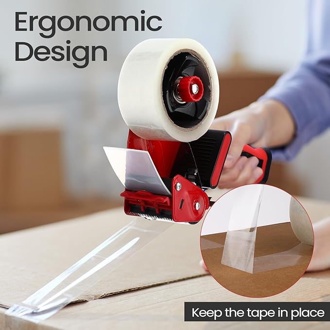 2 Pack Packing Tape Dispenser Gun with 12 Roll Packing Tape 2 Inch Gun 2.7 Mil Heavy Duty Packaging for Shipping, Moving, Carton and Box Sealing(Black and Red)