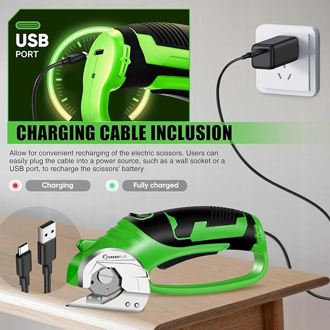 Cordless Electric Scissors,4V Rechargeable Cardboard Box Cutter Heavy Duty Fabric Scissor with Safety Lock & LED Light,Power Rotary Cutter for Leather Carpet Plastic Cutting,Sewing,Crafting