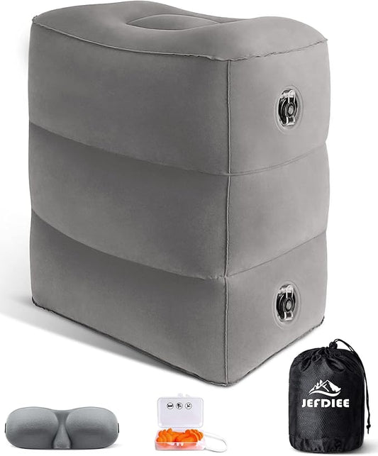 JefDiee Inflatable Foot Rest Pillow, Kids Airplane Bed, Adjustable 3 Layers Height Leg Rest Pillow, Airplane Travel Essentials Great for Office, Home, Trains, Cars