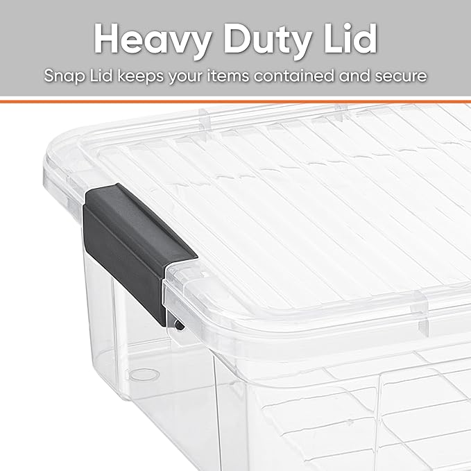 Superio Clear Storage Box with Lid, 13.7 Quart Plastic Container Bins for Organizing, Stackable Crates, BPA Free, Non Toxic, Odor Free, Organizers for Home, Office, School, and Dorm