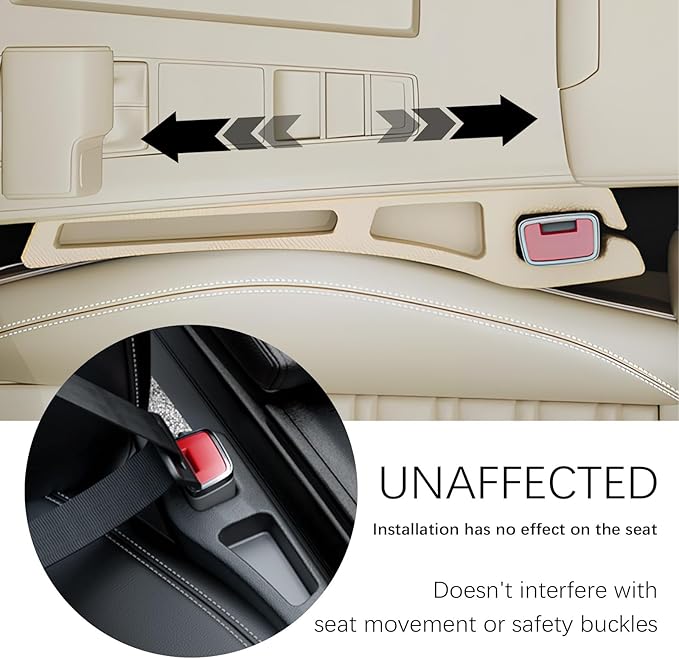 2PCS Car Seat Gap Filler Organizer,2 in 1 Car Gap Filler with Fill and Storage Function for Storing Phones Keys Cards,Universal Multifunctional No Drop Seat Guard for Cars (Beige)