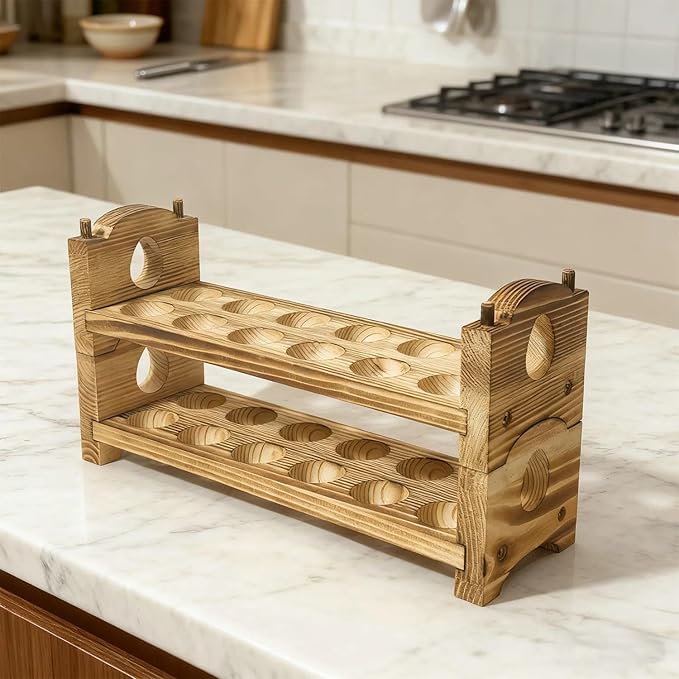 Egg Holder Countertop - Wooden Fresh Eggs Storage for Counter - Pine Wood Egg Organizer Tray Racks