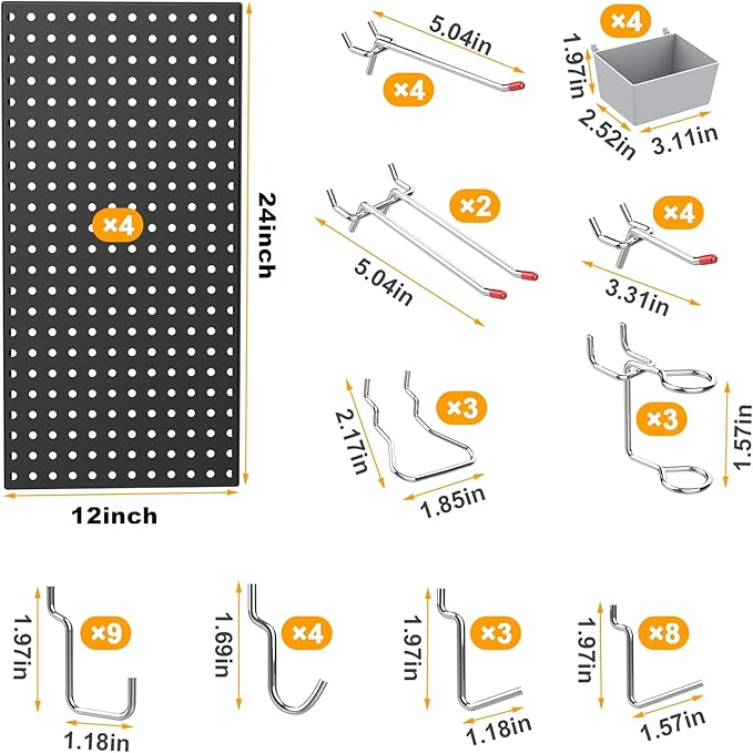 Pegboard Smith 4x2ft Metal Pegboard Kit for Tools Storage, Black Pegboard Wall Organizer with Hooks and Pegboard Bins