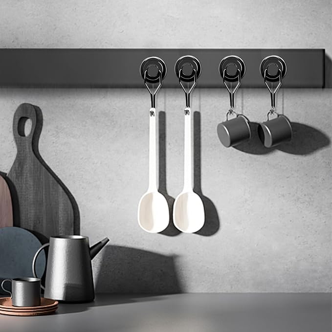 MIKEDE 120 LBS Black Magnetic Hooks, 6 Pack Swivel Swing Magnet Hooks Heavy Duty, Strong Neodymium Magnets Hanger for Hanging, Grill, Cruise Cabins - 32mm(1.26in) in Diameter