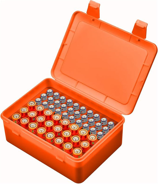Battery Organizer Storage Box, Garage Case Holder for 24* AA, 30* AAA Batteries (Bag Not Include Batteries Pack) (orange)