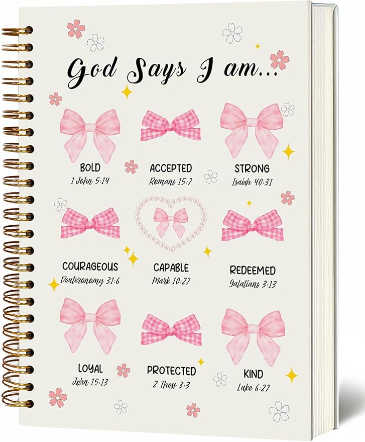 Bible Notebook, A5 Spiral Christian Journal with Floral Pink Butterfly Notebook, Bible Verse-God Says You Are, Inspirational Notebooks for Women, Bible Study, Gift for Birthday Christmas