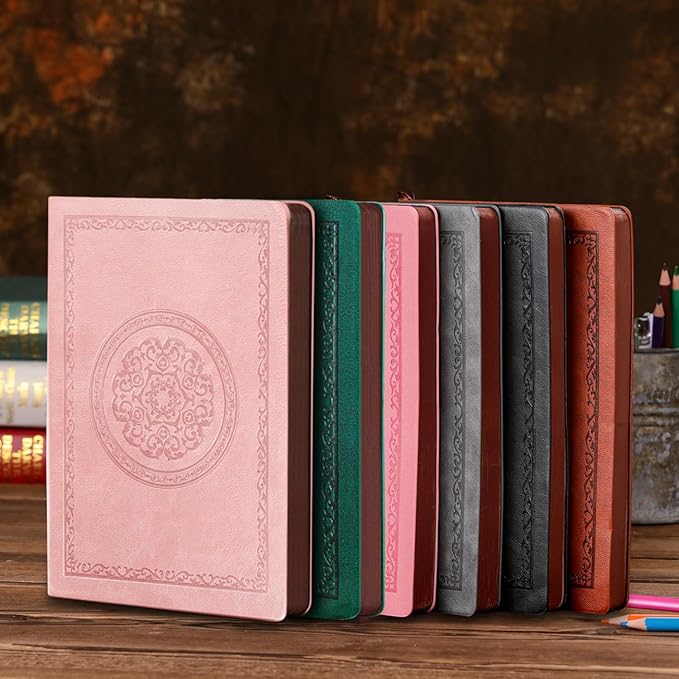 300 Pages Leather Blank Journal Notebook,Softcover Leather Blank Journal Notebook for Women Men,300 Pages Notebook for Work,Office,School Note Taking,5.7'' X 8.3'',pink