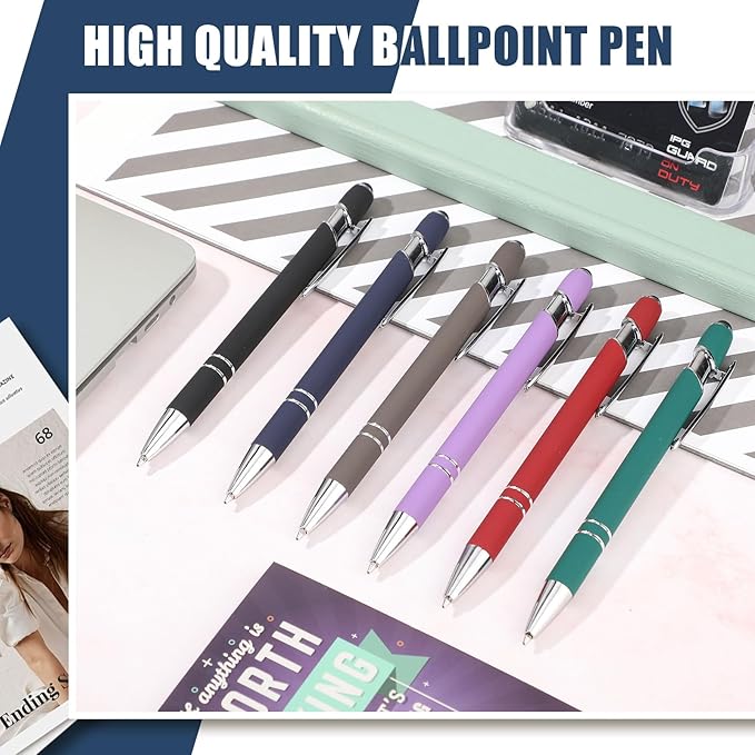 Leinuosen 48 Pcs Ballpoint Pen with Stylus Tip 1.0 mm/ 0.04 Inch Black Ink Metal Stylus Pen for Touch Screens 2 in 1 Stylus Ballpoint