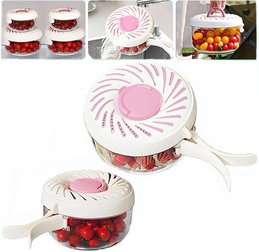 2025 Upgrade Fruit Washing Bowl with Strainer(2.85QT+1QT),3 in 1 Multipurpose Drain Basket with Lid & Ice Box,Foldable Handle Fruit Strainer,Fruit Washer Perfect for Fridge Storage and Outdoor Picnics