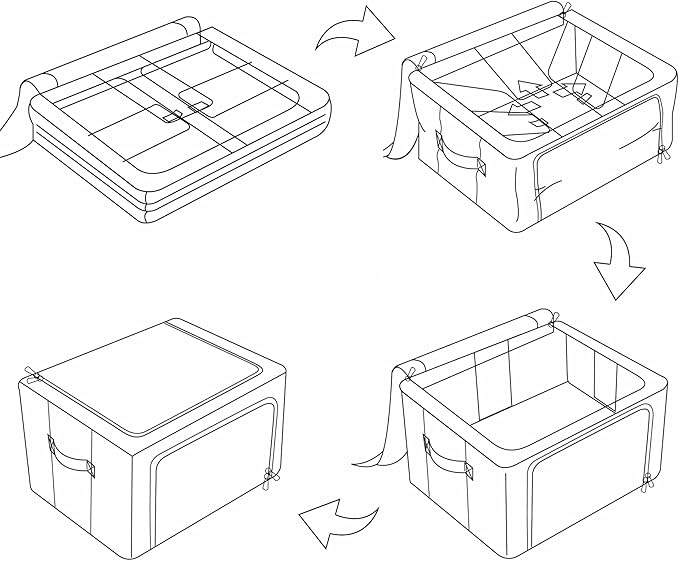 FHSQX 3 Pack Clothes Storage Bins Foldable Metal Frame Storage Box Stackable Linen Fabric Organizer Set with Carrying Handles and Clear Window (Black, 15.7x11.8x7.8inch(22L))