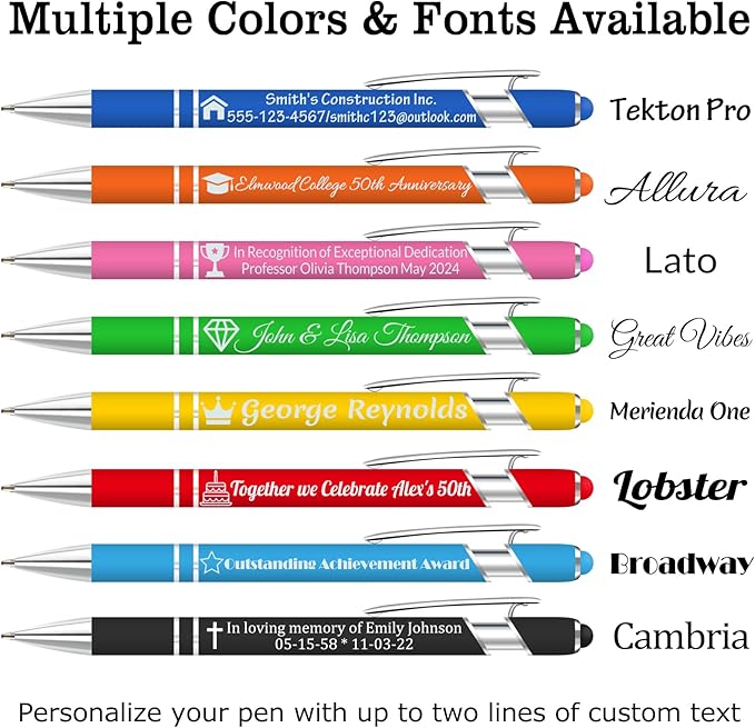 Personalized Pens Bulk, Custom Pens Design Text, Logo,Perfect for Corporate, Parties and Events,Customized Engraving Pen Gift with Stylus Tip, Black Ink
