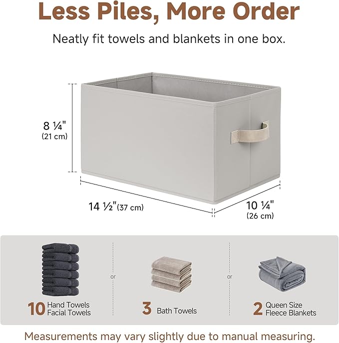 StorageWorks Storage Baskets for Shelves, Foldable Fabric Closet Storage Bins with Handles, Fabric Storage Bins Clothes Organizer, Light Gray, 3-Pack, Large