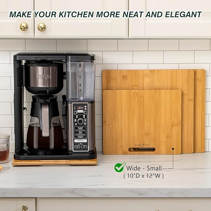 Bamboo Appliance Slider, Sliding Tray for Coffee Maker, Kitchen Countertop Appliance Rolling Tray, Coffee Pot Slider Tray with Rubber Wheels, Wide - Small (10"D x 12"W)