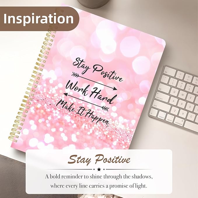 Cute Spiral Notebook journal A4 Aesthetic Pretty Design for Women Girls Kawaii with Pocket, 8.5 x 11 inch, Lined, Positive