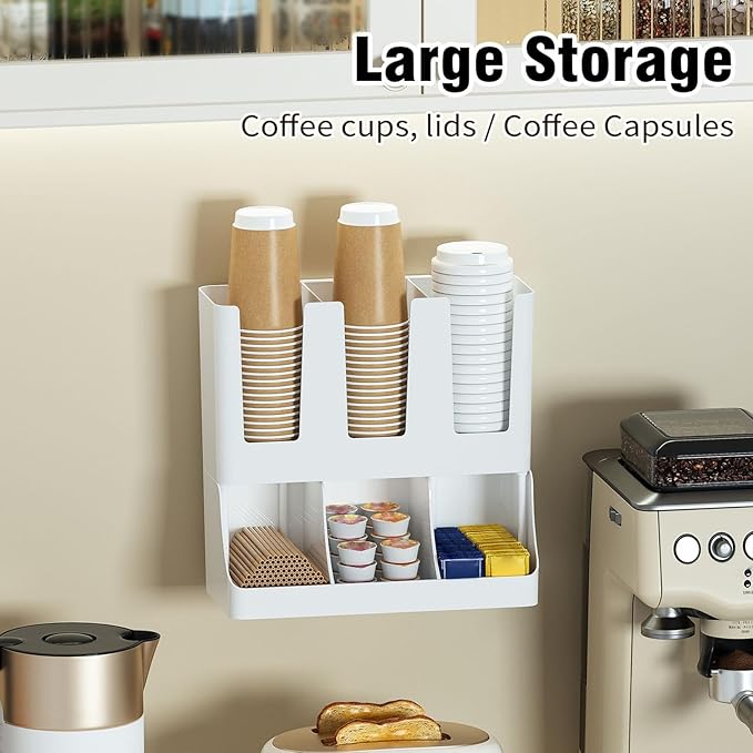 Fenteer Coffee Station Organizer Holder for Counter,6 Compartment,Upright,Cup and Condiment Station Storage Basket for Breakroom