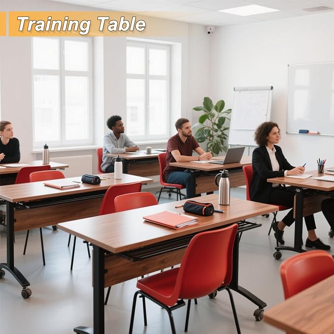 Conference Room Table with Silent Wheels, Mobile Folding Conference Table for 16 Person,Flip Top Office Training Tables with Walnuts Wood Tabletop, for School,Business Meeting Rooms (4 Pack 61in)
