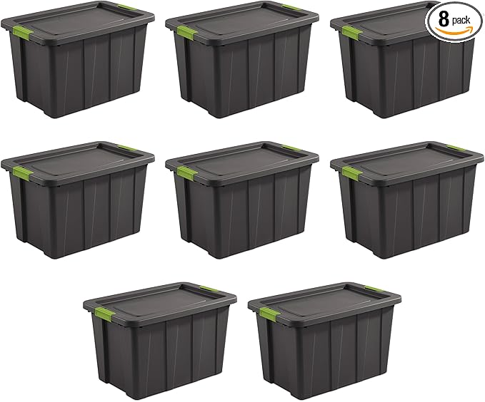 Sterilite 8-Pack Storage Bins with Lids, Heavy Duty Totes, Tuff1, 30 Gallon, Flat Gray