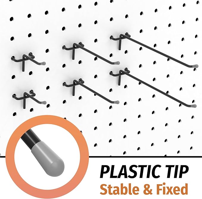 HUHOLE Pegboard Hooks 2 Inch 50PC, Black Peg Board Hooks, Fit 1/4" or 1/8" Pegboard, Ideal Peg Board Organizer Accessories for Garage Tool Organization, Wall Storage (Black, 2 Inch)