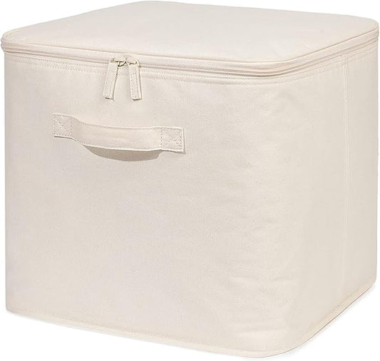 Decorative Basket Rectangular Fabric Storage Bin Organizer Basket with Handles for Clothes Storage (14.1 x 14.1 x 12.5, Beige)