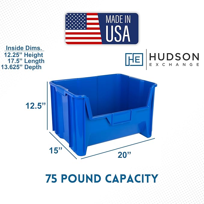 Hudson Exchange 20" x 15" x 12.5" (54 Pack) Plastic Giant Stackable Hopper Bin Container, Blue