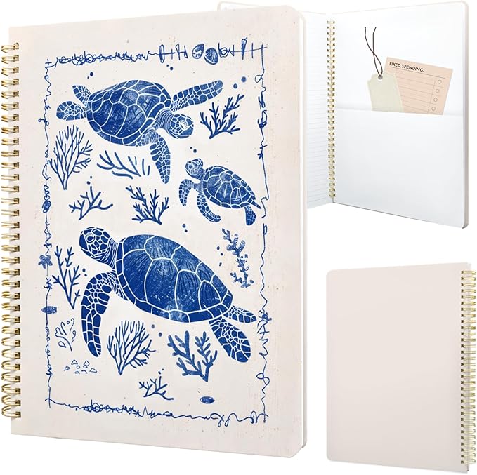 Cute Spiral Notebook journal A4 Aesthetic Pretty Design for Women Girls Kawaii with Pocket, 8.5 x 11 inch, Lined, Turtle