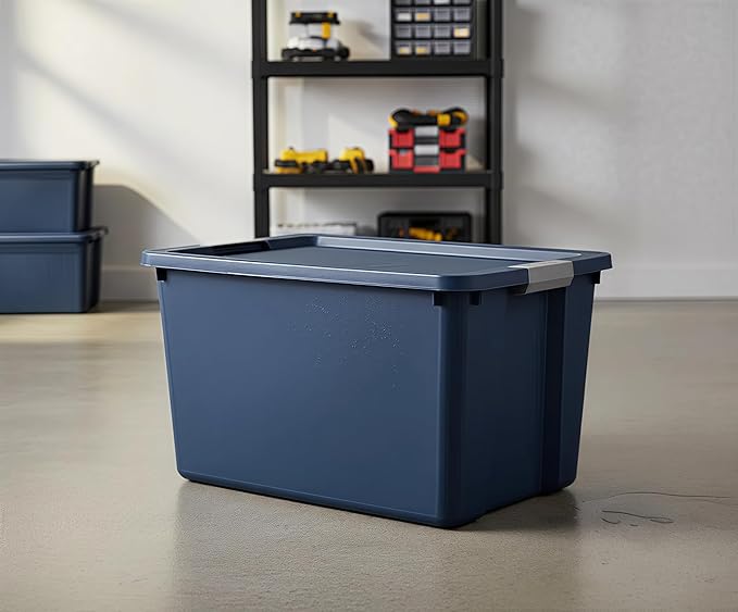 34 Gallon Heavy-Duty Wheeled Storage Bin with Lid – Large Rolling Plastic Container for Garage,Outdoor,Home & Organization Needs,Blue