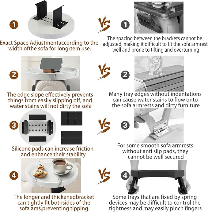 Couch Tray, Adjustable Couch Table and Detachable Wooden Couch armrest Tray, Multifunctional Clip on armrest Table, with Phone Holder Suitable for Dining, Snacks, Remote Control