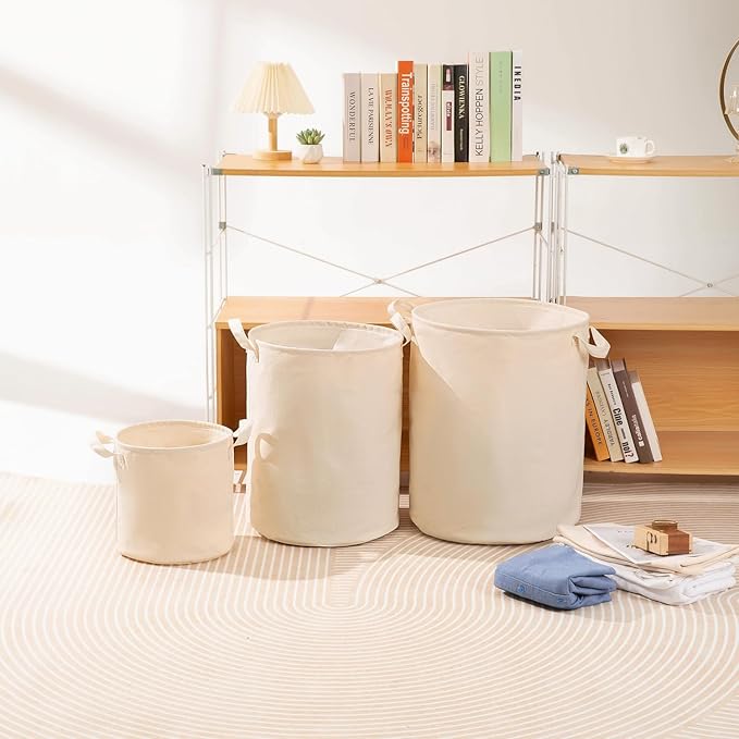 Foldable Storage Bins with Lids Cotton Canvas Rectangular Storage Box Ideal for Organization Lightweight and Durable (13.78 x 17.52)