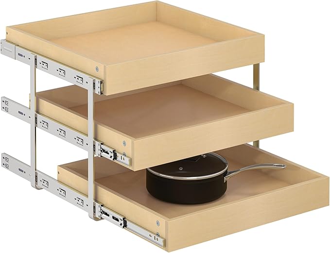 WelFurGeer 3-Tier Pull Out Cabinet Organizer with Soft Close, Heavy-Duty Slide Out Drawers for Cabinets, Pull Out Drawers for Cabinets, Bottom Mount Shelves for Kitchen, Pantry, Bathroom