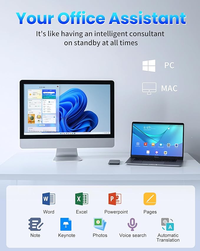 2025 AI Mouse, Bluetooth Wireless Mouse with Voice Input Search, Voice and Word Translation, Form Document Output, Code Generation, AI Writing, AI Drawing, Rechargeable, for Windows, macOS(Black)