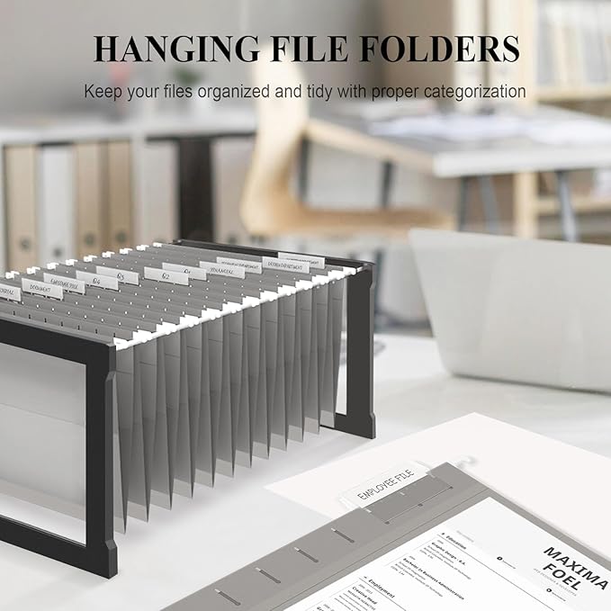 ViVin Hanging File Folders, 1/5-Cut Adjustable Tabs with 24 Per Box, 1 Inch Expansion, 24 Pack Letter Size Hanging File Folders, Designed for Office Home School Filing Cabinet(Gray)