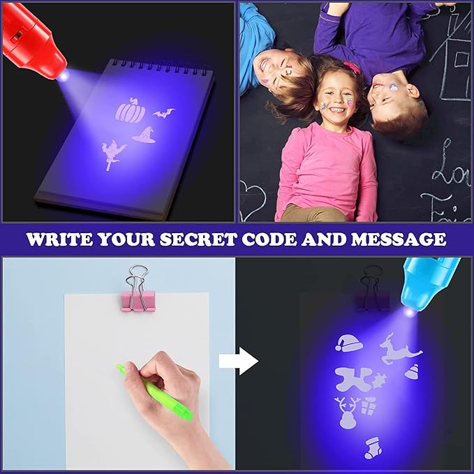20PCS Invisible Ink Pens with UV Light Party Bag Fillers for Boys and Girls, Magic Pen Disappearing Ink for Kids, UV Light Spy Pen for Writing Secret Message