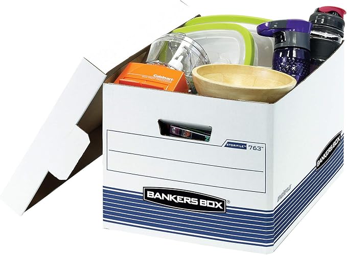 Bankers Box 30 Pack STOR/FILE Medium-Duty File Storage Boxes, FastFold, Lift-Off Lid, Letter/Legal, White/Blue