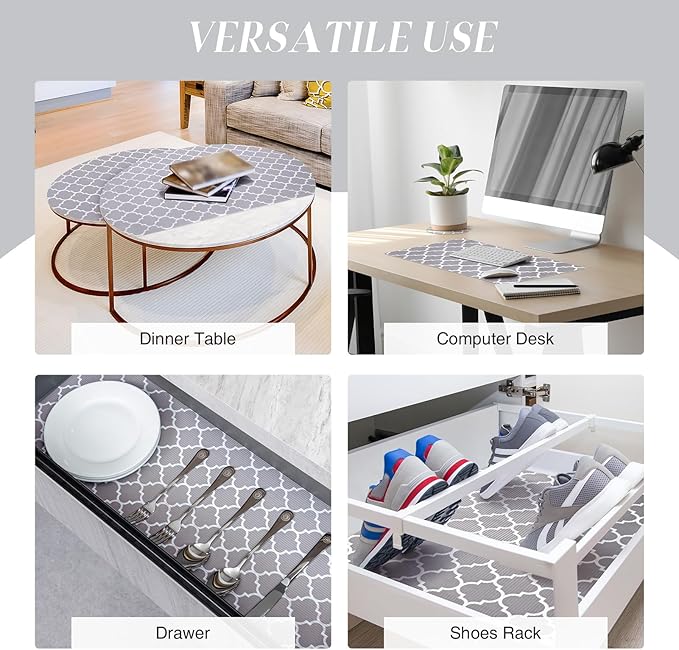 Glotoch Shelf Liners for Kitchen Cabinets 17.5x360 Inch Non Adhesive Drawer Liners for Kitchen,Non Slip Shelf Liner Waterproof Contact Paper for Cabinets and Drawers, Pantry, EVA Wire Shelf Liner,Gray